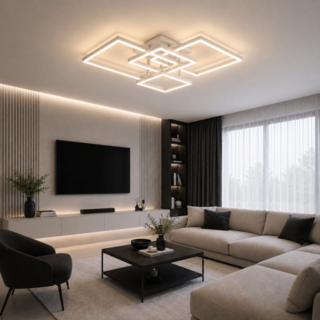 Lustra Led living Nordic Square White 160W cu telecomandă