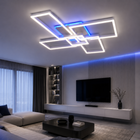 Lustra Led living Nordic Square White 224W RGB cu telecomandă