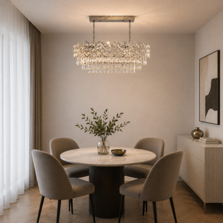 Candelabru oval argintiu cu cristale Roncaro