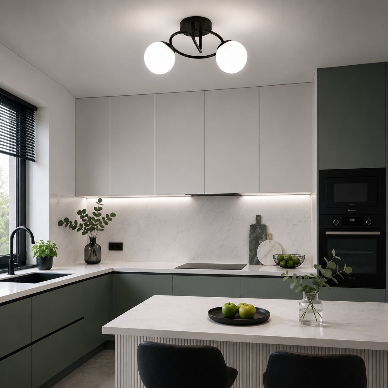 Lustra bucătărie Sfera Black 2 globuri