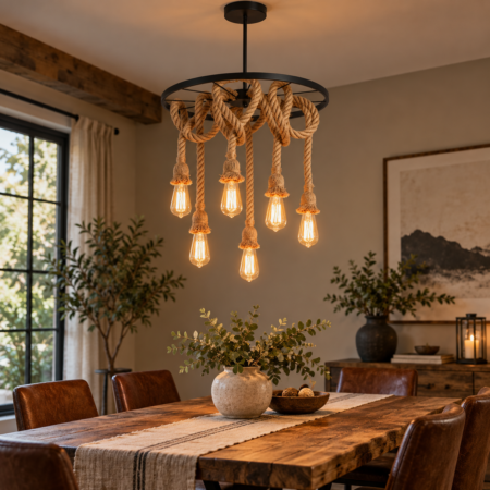 Lustra Roată Model Rustic 6 socluri Happy Light