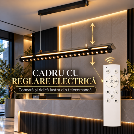 Lustra LED Liniară Smart Lift 160W cu telecomandă și reglare electrică a înălțimii
