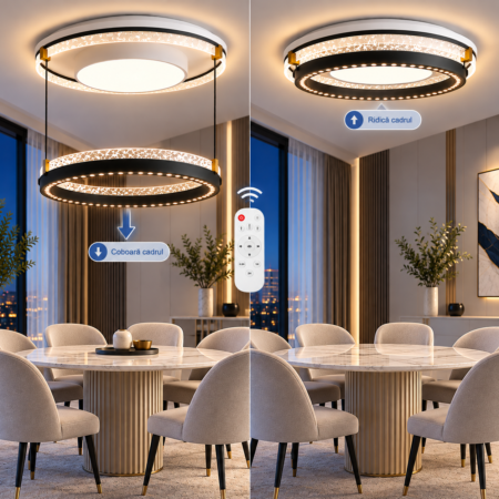 Lustra LED living Smart Lift M2 cu telecomandă și reglare automată a înălțimii Happy Light