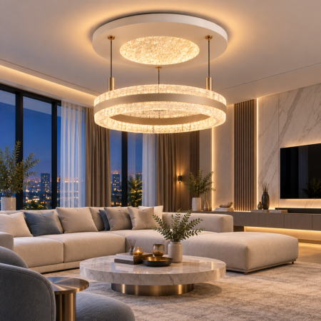 Lustra LED living Smart Lift M3 288W cu telecomandă și reglare electrică a înălțimii