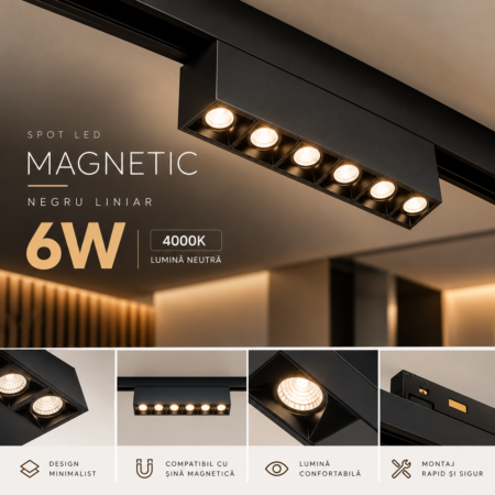 Spot LED Magnetic Negru Liniar 6W 4000K