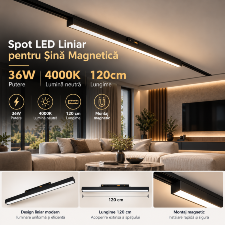 Spot Led Liniar Negru pentru Sina Magnetica 36W 4000K