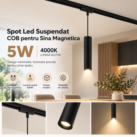 Spot Led Suspendat COB pentru Sina Magnetica 5W 4000K